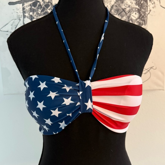 NWOT American Flag Bikini Halter Bandeau Top - Picture 1 of 2